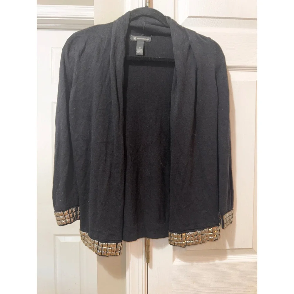 INC International Concepts‎ Womens Black Studded Open Front Cardigan Sweater M